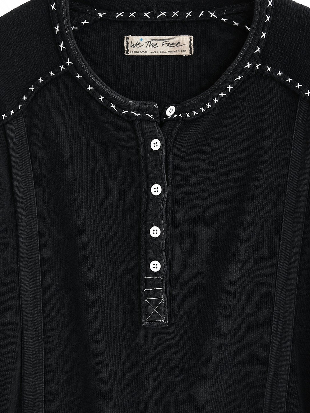 Free People We The Free Taylor Henley Top XS Black Studded Long Sleeve Oversized - Picture 4 of 15